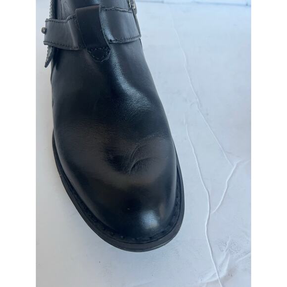 BORN Timmons Chukka Black Leather Zip Block Heel Straps Bootie Shoes Sz 8.5 - Picture 10 of 10